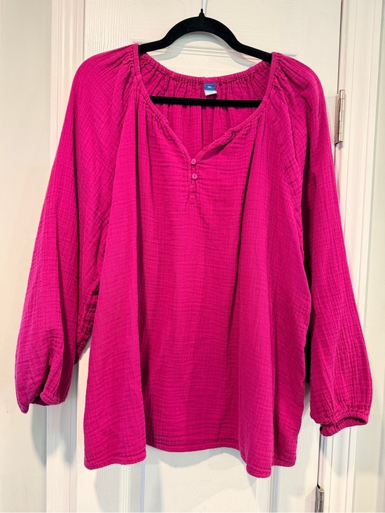 Old Navy Tops - Old Navy Size XXL Fuchsia Double Gauze Cotton Peasant Blouse Boho Balloon Sleeve